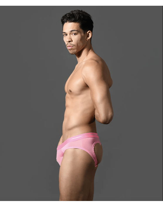 Andrew Christian Naked Truth Capsule See-Through Bubble Butt Jock w/ ALMOST NAKED rausvi jockstrap'ai