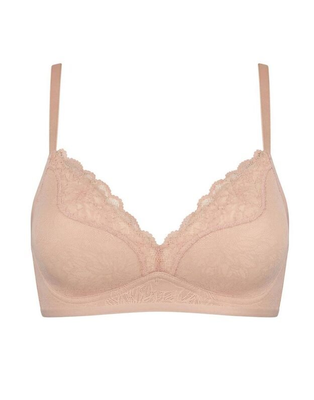 Triumph 04 dydžio kūno spalvos inovatyvi nėriniuota liemenėlė be lankelių Fit Smart P01 EX 