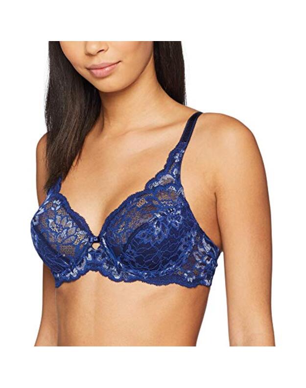 Triumph 75D mėlyna su baltais nėriniais soft liemenėlė Amourette Charm W